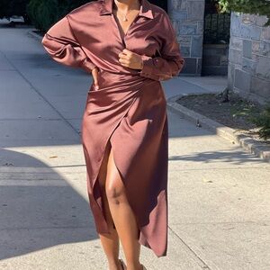 Zara Brown Wrap Dress with Split